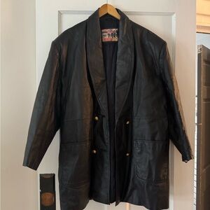 VTG 80s/90s Atlantic Beach Leather Coat Works Shawl Jacket Blazer Black Large